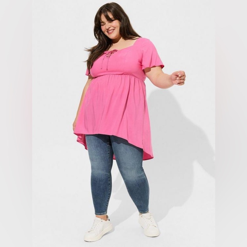 torrid Pink Lace-Up Babydoll challis lace up hi lo Top women’s size 3X